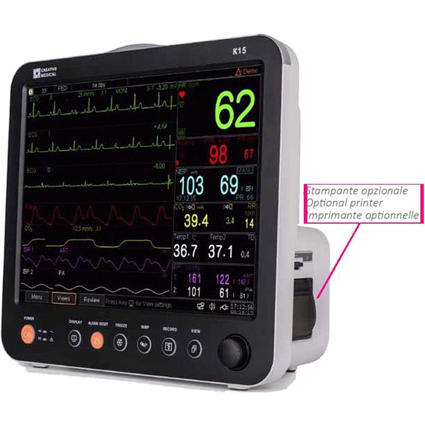 MONITOR MULTIPARAMETRICO GIMA K15 - display 15" touchscreen - ECG, HR, RESP, TEMP, NIBP, SpO2, CO2 