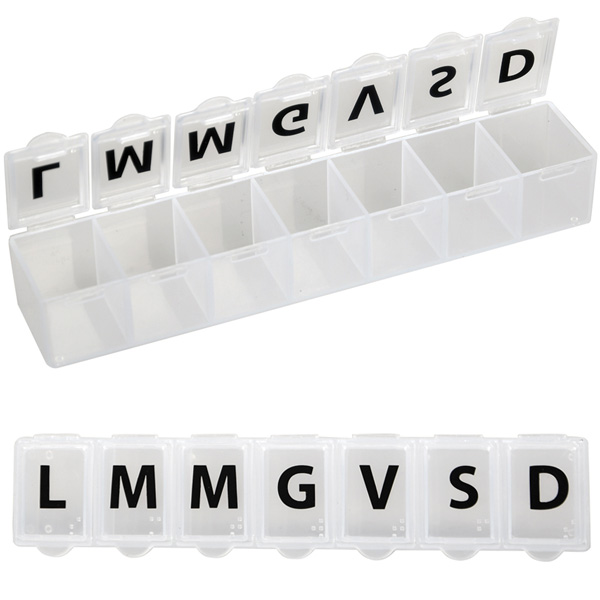 PORTAPILLOLE SETTIMANALE ITALIANO - 7 scomparti - 14,5x3x2cm - trasparente