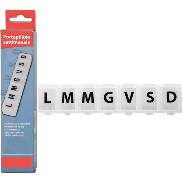 PORTAPILLOLE SETTIMANALE ITALIANO - 7 scomparti - 14,5x3x2cm - trasparente
