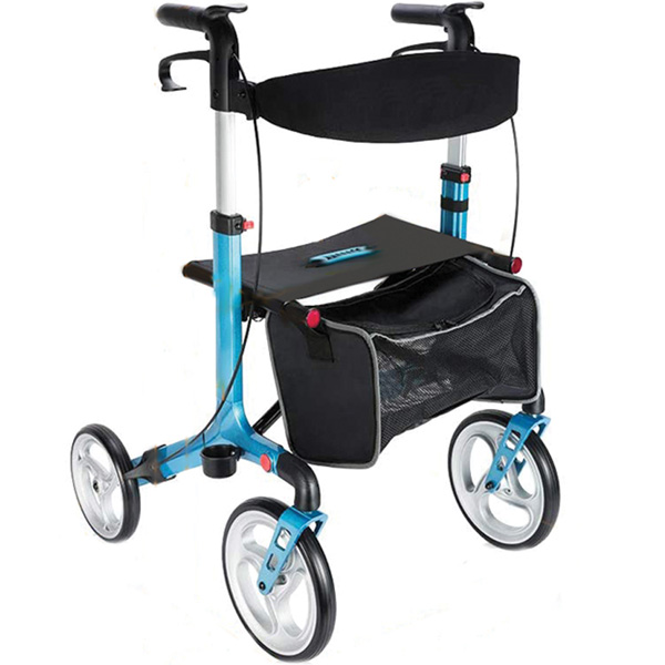 DEAMBULATORE PIEGHEVOLE LEGGERO DA ESTERNO / ROLLATOR - 4 ruote con freni mano - sedile cestello - portata 136kg