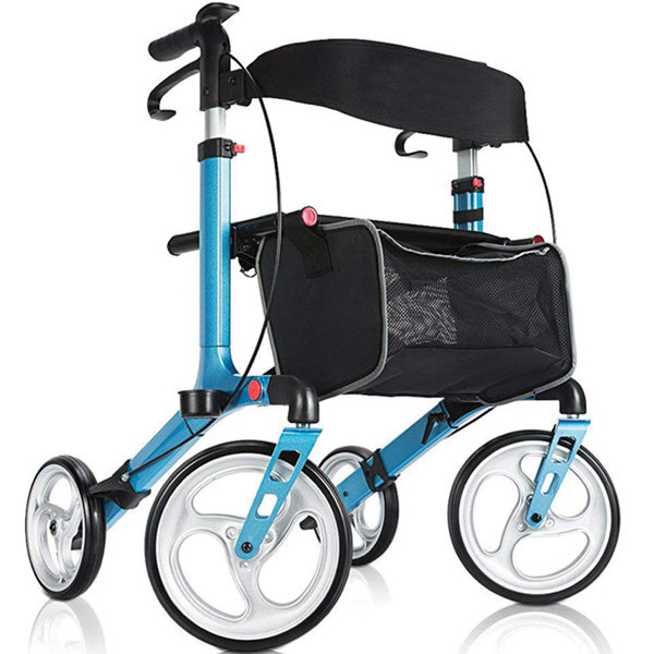 DEAMBULATORE PIEGHEVOLE LEGGERO DA ESTERNO / ROLLATOR - 4 ruote con freni mano - sedile cestello - portata 136kg