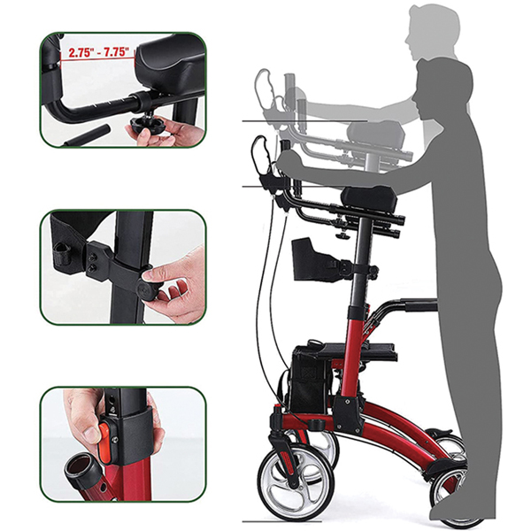 DEAMBULATORE PIEGHEVOLE DA ESTERNO COMPATTO - con porta bastone e borsa - 4 RUOTE con freni - portata 136kg