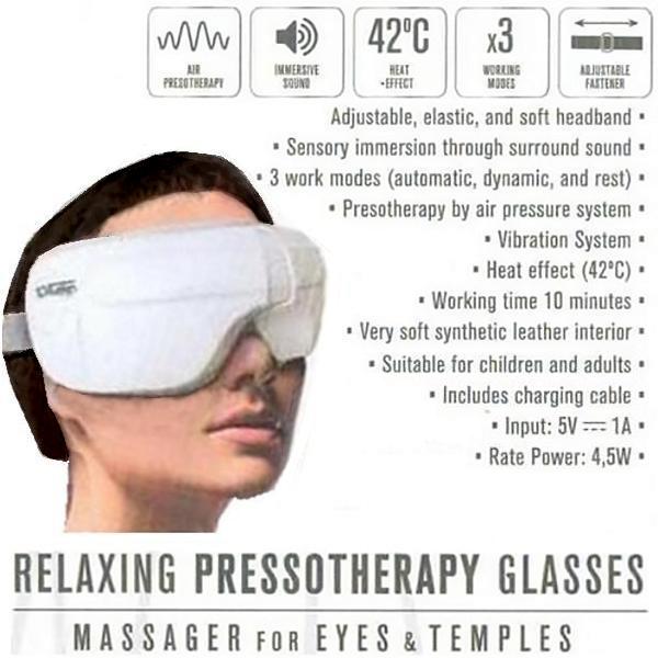 VISORE OCCHIALI PRESSOTERAPIA - RELAXING GLASSES - 3 funzioni: massaggio + calore + suoni immersivi