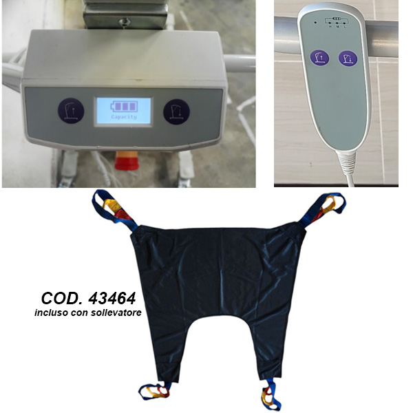 SOLLEVAMALATI ELETTRICO IN ALLUMINIO - max 150KG - apertura gambe a pedale - con imbracatura