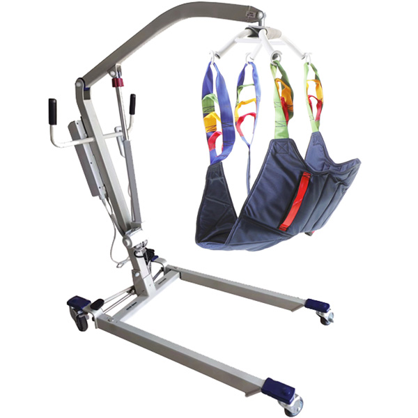 SOLLEVAMALATI ELETTRICO IN ACCIAIO RIPIEGABILE - max 150Kg - apertura gambe a pedale - con imbracatura
