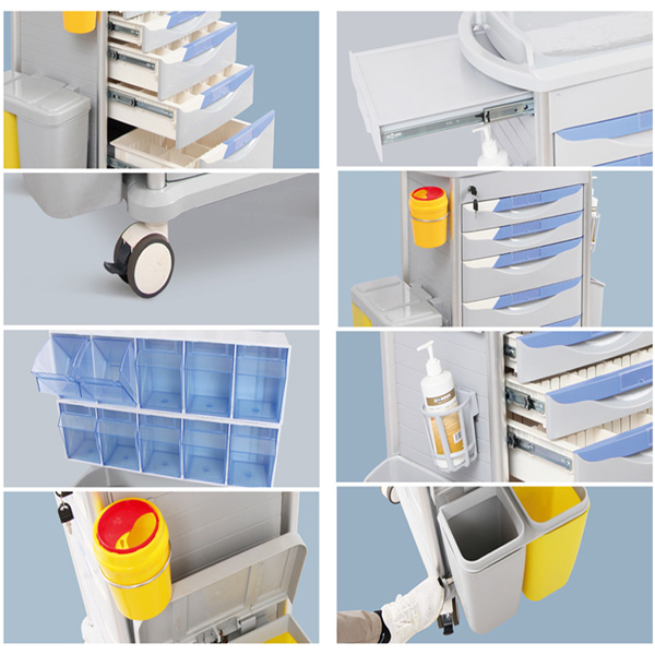 CARRELLO MULTIFUNZIONE ANESTESIA NEO PLUS - 5 cassetti - ripiano estraibile - 75x37,5xh.93cm