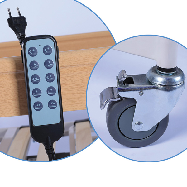 LETTO DEGENZA ELETTRICO - 4 SEZIONI - doghe in legno - portata 180kg - alt. variabile - con ruote