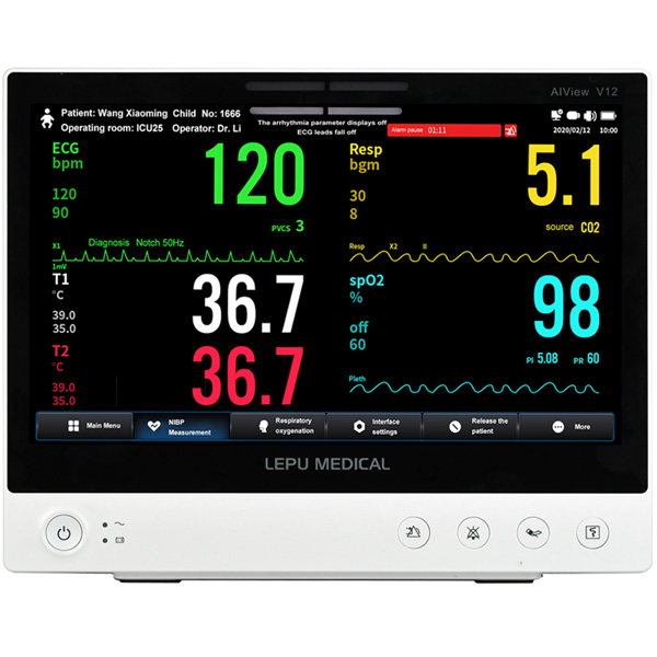 MONITOR MULTIPARAMETRICO AIVIEW V12 - display 13,3" touchscreen - con ECG, RESP, TEMP, NIBP, SpO2