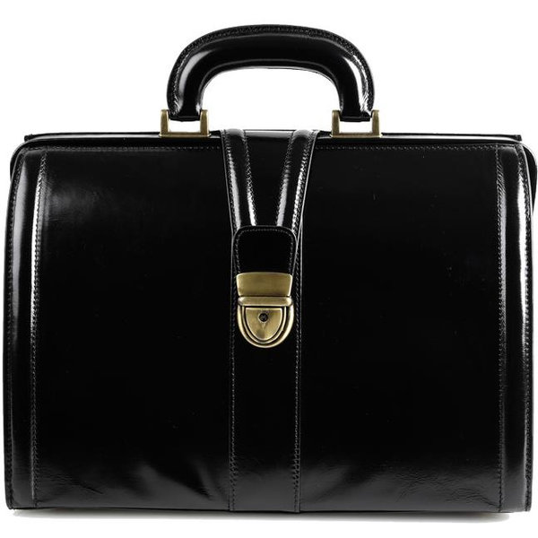 BORSA MEDICO DOTTORE FIORE IN 100% VERO CUOIO - 34x18xh.22cm - colore nero