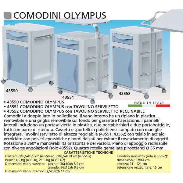 COMODINO BIFACCIALE OLYMPUS CON TAVOLO SERVITORE ELEVABILE - 61x48xh.91cm