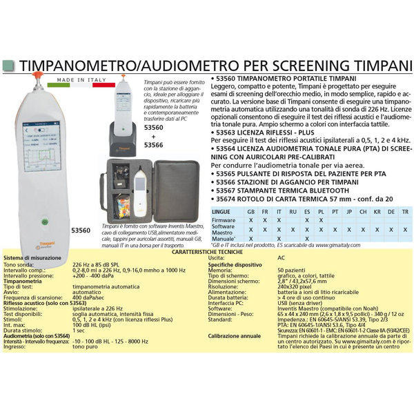 TIMPANOMETRO AUDIOMETRO INVENTIS TIMPANI - per screening - con software e borsa