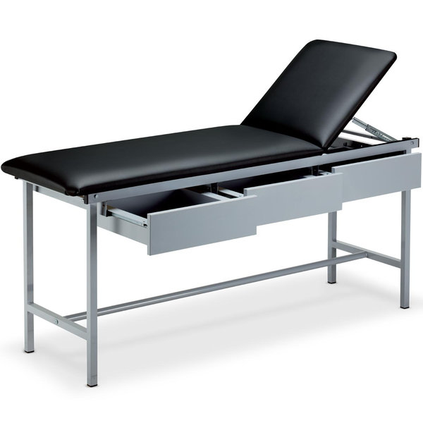LETTINO DA VISITA IN ACCIAO INOX CON 3 CASSETTI - portata 150kg - 177x60xh.80cm - nero