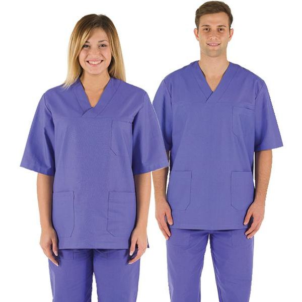 CASACCA DOTTORE MEDICO INFERMIERE UNISEX in cotone 100% - azzurro - varie misure
