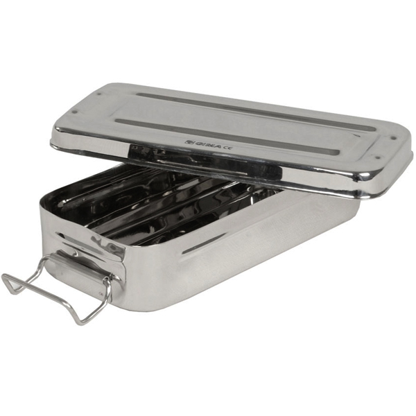 SCATOLA AUTOCLAVABILE CON MANICI in acciaio inox - 18x8xh.4cm