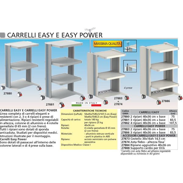 CARRELLO EASY - 4 ripiani 40x36cm + base - dimensioni 50x45xh.107,5cm