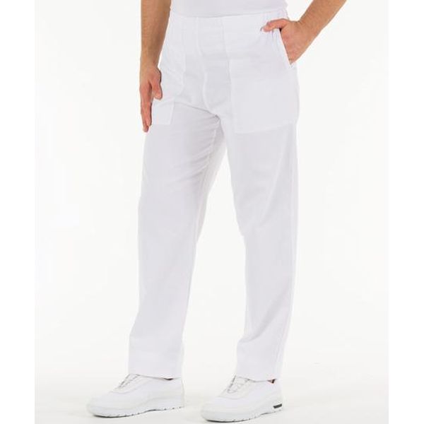 PANTALONE DOTTORE MEDICO INFERMIERE UNISEX in cotone 100% - bianco - varie misure