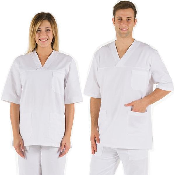 CASACCA DOTTORE MEDICO INFERMIERE UNISEX in cotone 100% - bianco - varie misure