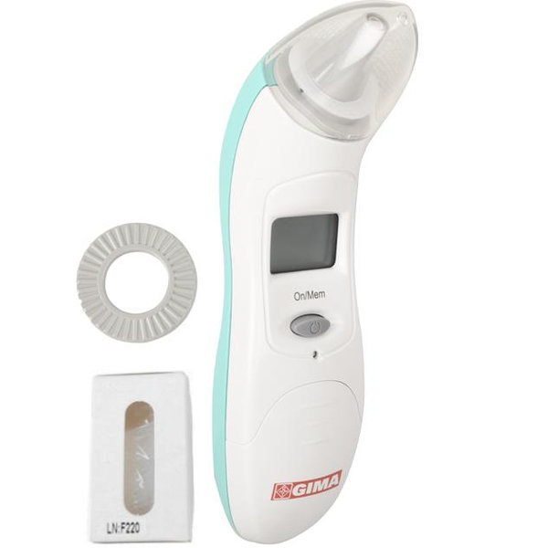 TERMOMETRO DA ORECCHIO DIGITALE ERGONOMICO - ad infrarossi - °C gradi celsius - risultato in 5 secondi - 9 memorie