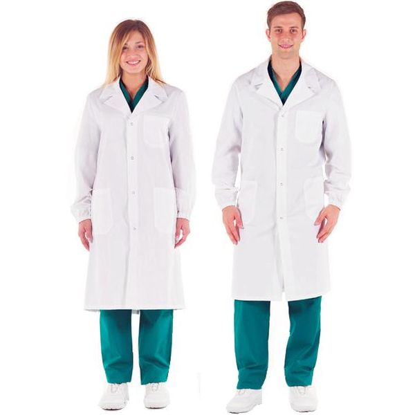 CAMICE MEDICO UNISEX con bottoni automatici in cotone 100% - bianco - tg.40-58